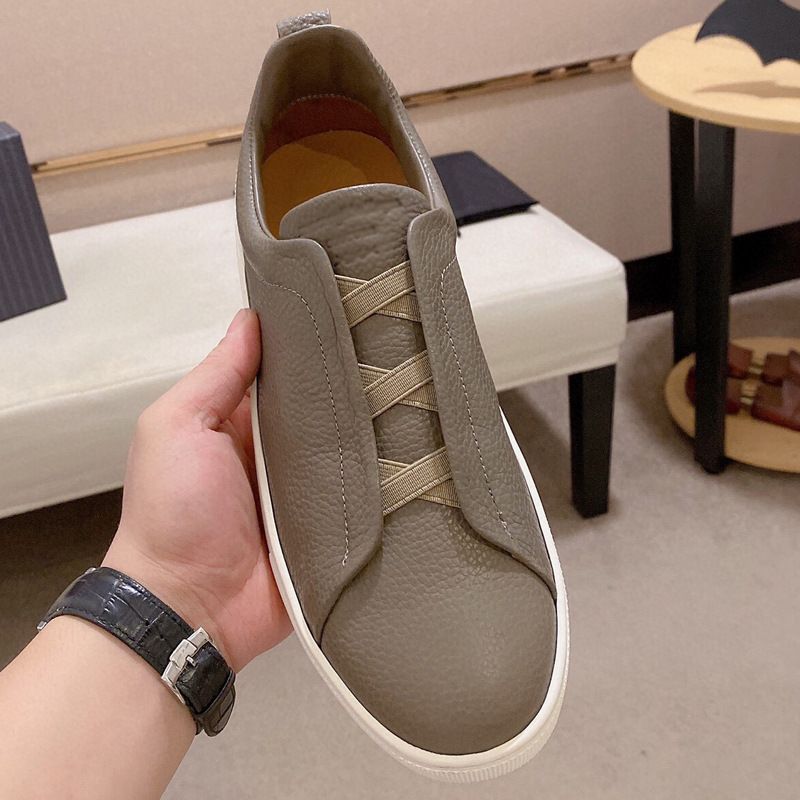 Z Brand Cross Elastic Band Sneakers White Men's Genuine Leather Lazy Slip-On Casual Shoes_voghion.com