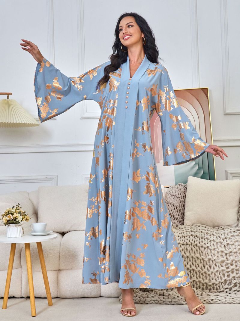 Damenbekleidung Naher Osten Muslimische Damenmode im neuen Stil mit Goldprägung Abendkleid Arabisches Kleid Kaftan Robe_voghion.com