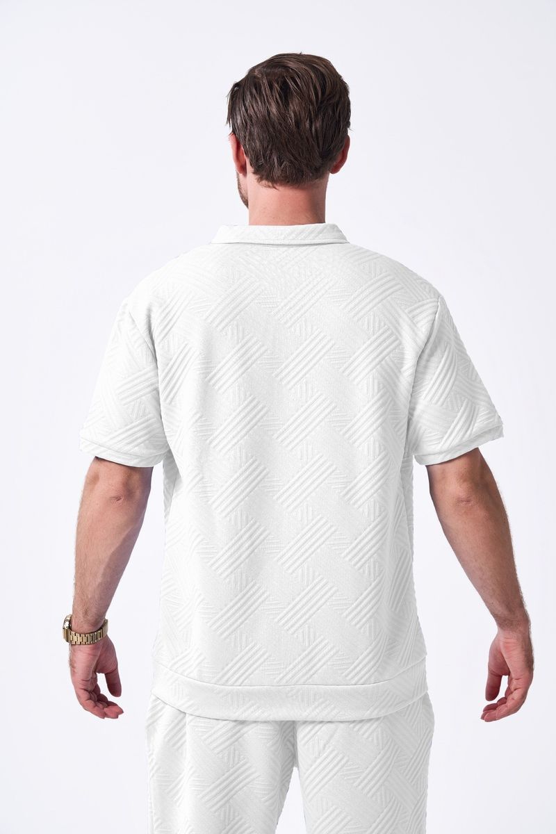 Men's Clothing Summer New Men's Simple Casual Jacquard Short Sleeved Zipper Cardigan Jacket Shorts Suit_voghion.com