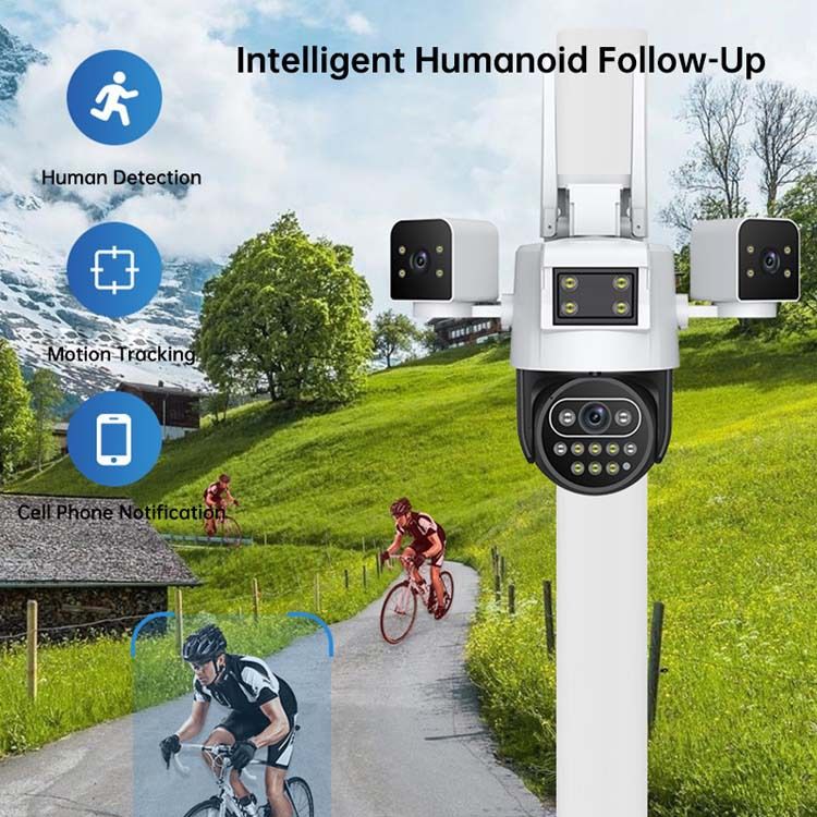 6MP WiFi/4G Outdoor Security Camera With Triple View, Smart Night Vision, Remote Monitoring, IP66 Waterproof,_voghion.com