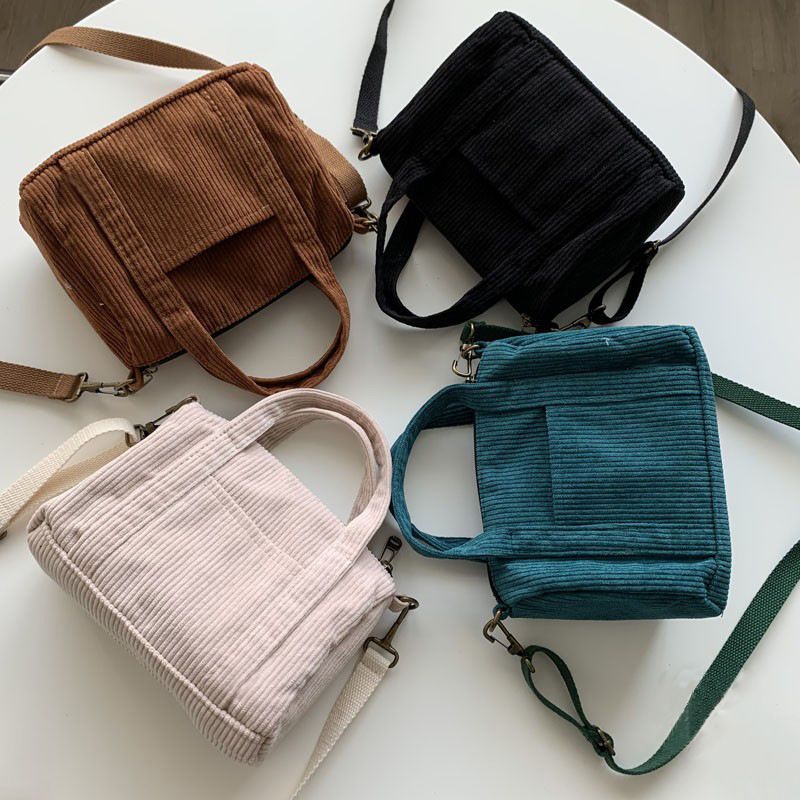 Korean And Japanese Corduroy Crossbody Artistic Simple Style For Female Students, Shoulder Bag, Boston Pillow-shaped_voghion.com