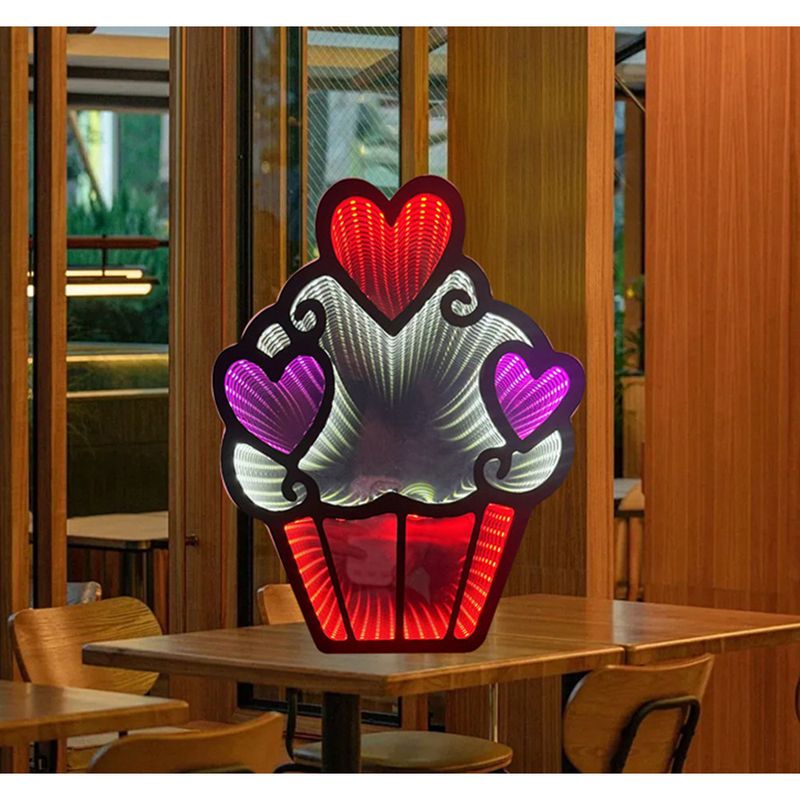 Cute LED Mirror Tunnel Dreamy Sweet Cone Heart Shape Bedroom Study 3D Decorative Light Gift_voghion.com