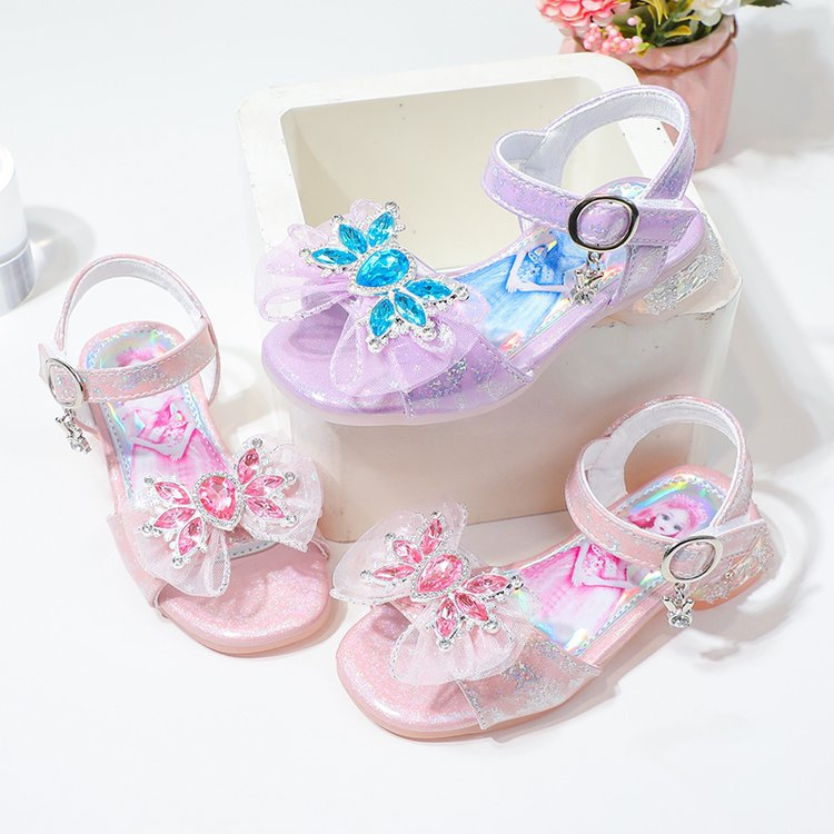 Scarpe da principessa 2024 Estate Nuova cintura a una linea Tacco basso Moda per bambini Sandali con punta aperta per ragazze con suola morbida_voghion.com