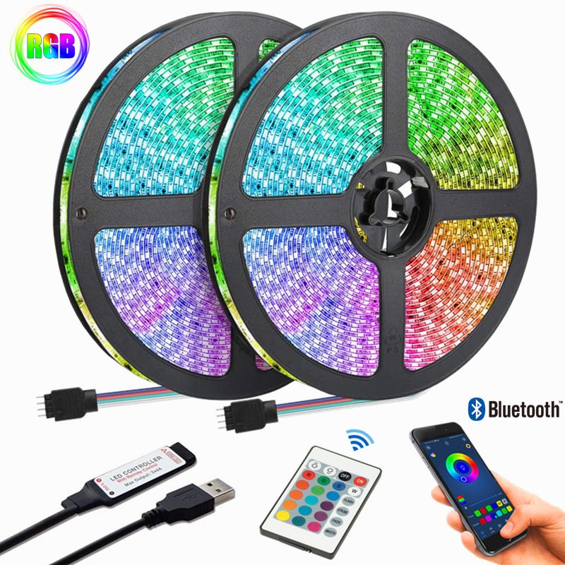 Tira de luces LED RGB USB de 5 V, control remoto Bluetooth/IR, 5050 SMD, 18 LED/m, 16 millones de colores, sincronización con música._voghion.com