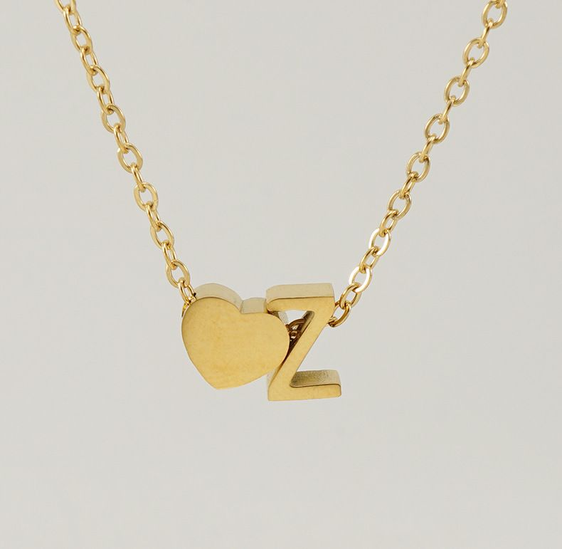 Collar con colgante de letra de amor de acero de titanio para mujer, cadena de clavícula con colgante de letra K simple de acero inoxidable con 26 letras en inglés_voghion.com
