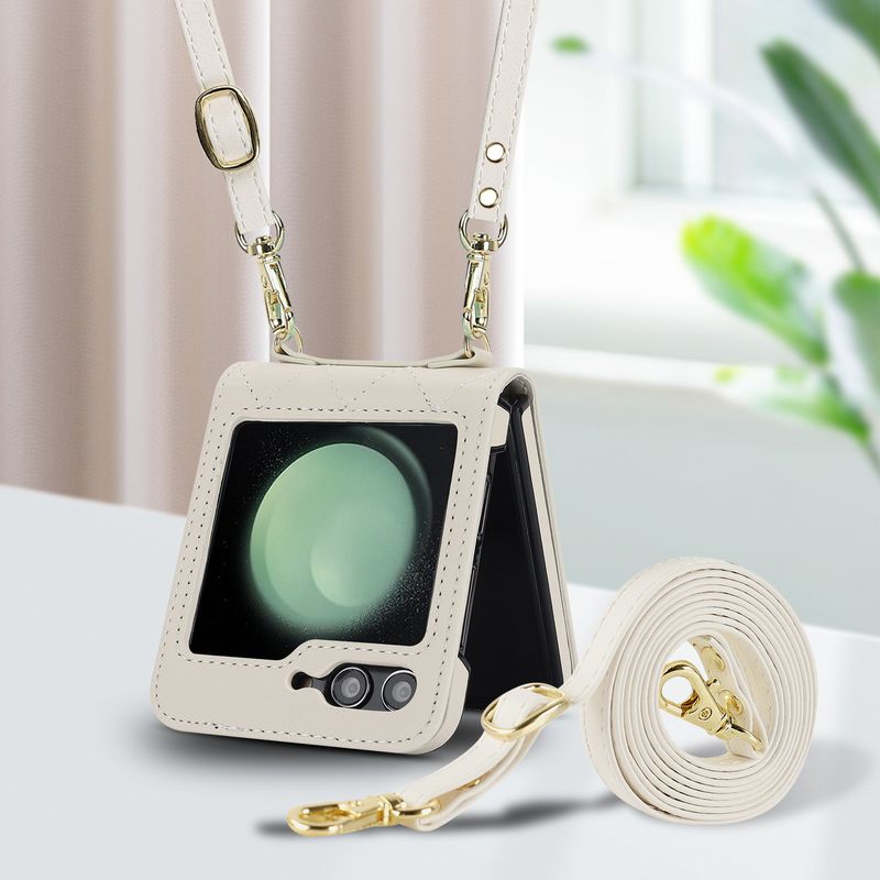 Nuova custodia per cellulare Z Flip6 per donna Custodia protettiva a tracolla Samsung Flip4 Custodia in pelle per cellulare a quadri_voghion.com