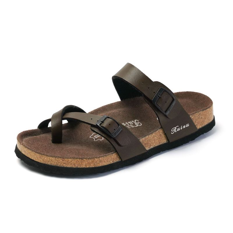 2025 Super Fiber Leather Men's Cork Slippers Couple Women's Beach Shoes Casual Sandals Clip-Toe F4-1_voghion.com