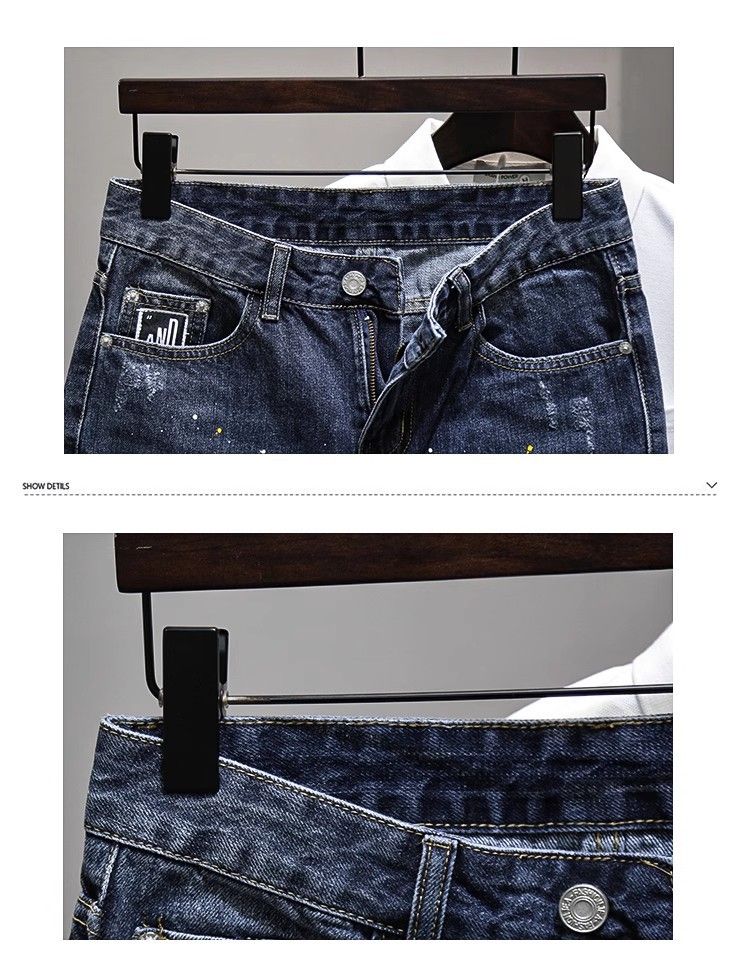 Herrenbekleidung im neuen Stil, trendige Marke, schmale, gerade Textur, trendige, abgekratzte Bettler-Shorts_voghion.com