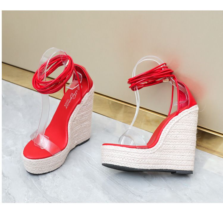 Damsandaler i flätat juterep - Gröna platåskor med kilklack för sommaren, för breda fötter (plus size finns)_voghion.com