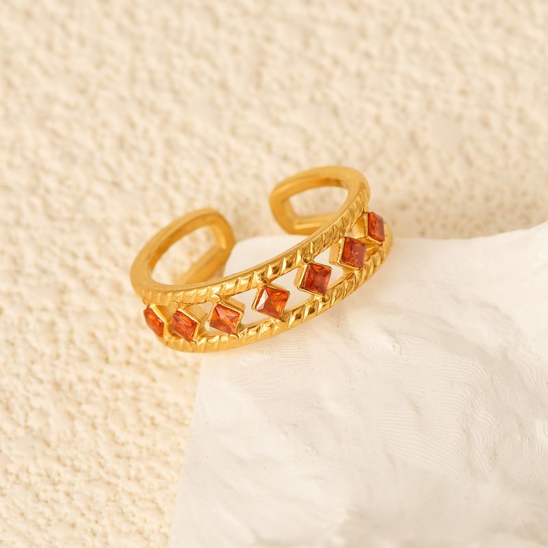 Modischer offener Ring mit Zirkonia, vergoldet, bunt, Emaille, kreatives Design, alltagstauglich, vielseitig, leichter Luxusschmuck_voghion.com