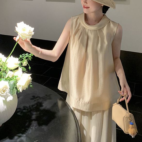 Elegantes, ärmelloses Top mit Umlegekragen für Damen – Sommer 2025, neu, leicht, hochwertig, französischer Stil, atemberaubend_voghion.com