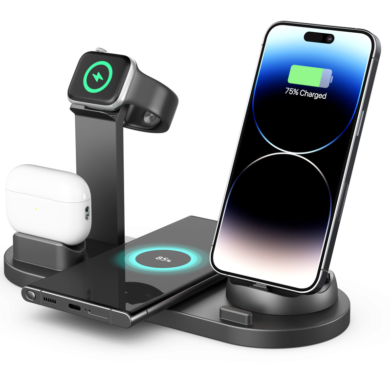 Base multifunzionale quattro in uno adatta per la ricarica wireless di iPhone iwatch_voghion.com