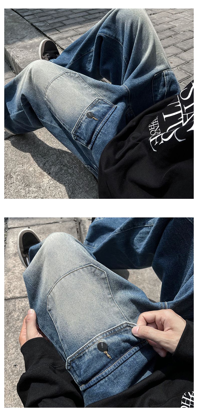 Bei American Denim Herren Trend vielseitige und schöne Vintage gerade Hose, übergroße Hose mit weitem Bein_voghion.com
