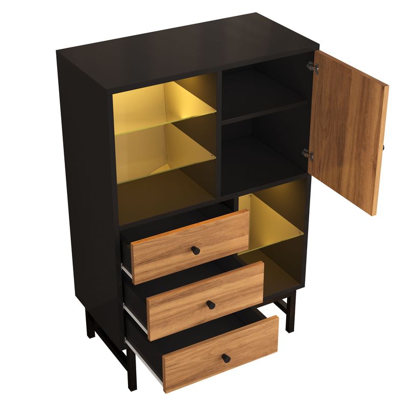 Vetrina con 12 colori di luce LED, Schubladen, Glasböden, Dreieck Holzmaserung_voghion.com