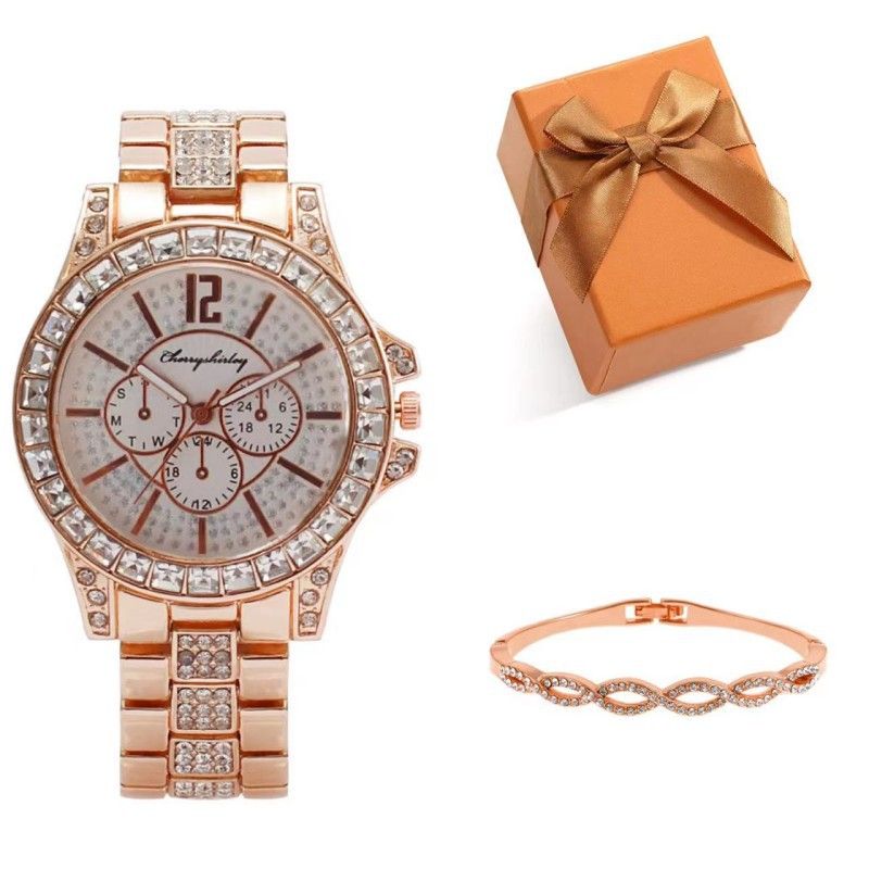 Women's Watches Fashion Steel Band Diamond Set Women's Watch Fashion Simple Quartz Watch Set_voghion.com