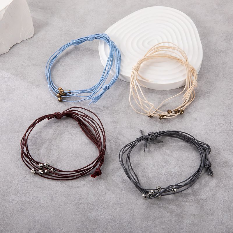 Handrope-nelivärinen helmillä koristeltu kudottu monivärinen puuvillaköysi, syksyn naisten säädettävä rannekoru_voghion.com