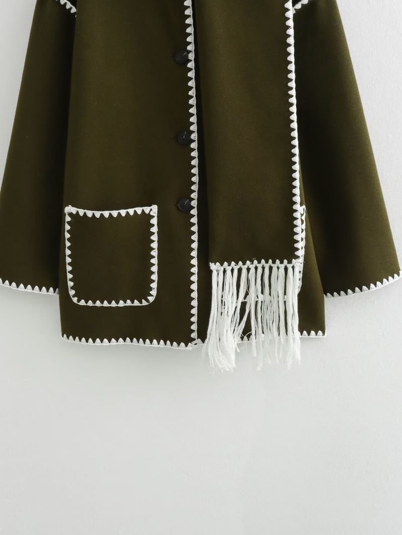 Nouveau design de vêtements pour femmes, décoration d'écharpe de niche, veste en laine ample patchwork_voghion.com