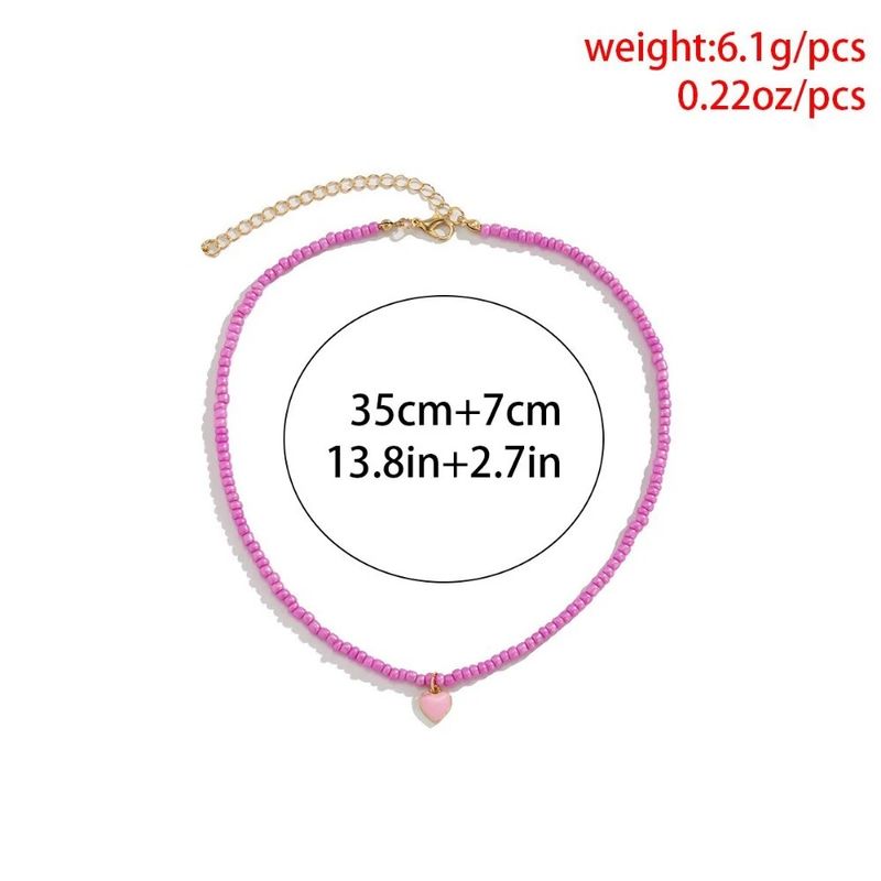 Handgemachte mehrfarbige Samenkette für Frauen, mehrfarbige Halskette mit süßem Herzanhänger, Sommer-Halsband für Mädchen, modisch_voghion.com