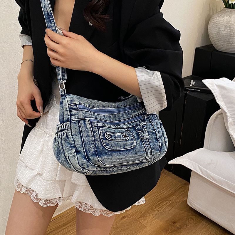 Borsa a tracolla versatile in stile casual per donne di mezza età e anziane, borsa da mamma, borsa da donna in denim lavato_voghion.com