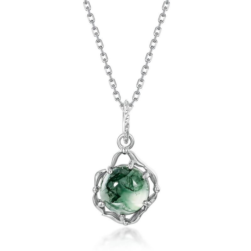 specialiseren in natuurlijke watergras agaat kettingset S925 zilver groene mos steen sleutelbeen ketting maatwerk_voghion.com