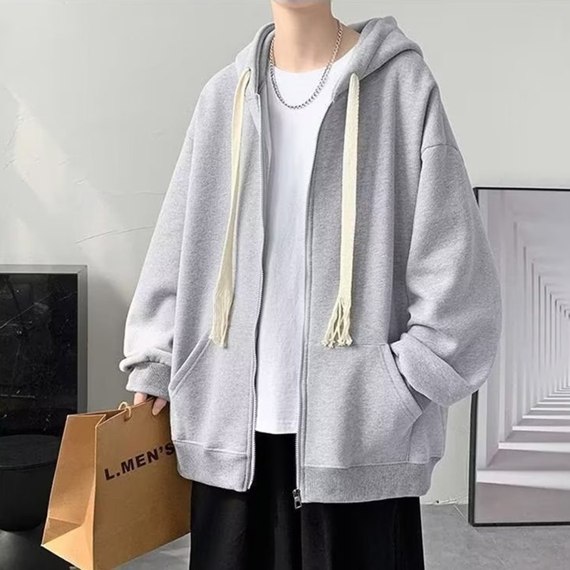 Woven rope cardigan hoodie men's spring and fashion label oversize hooded autumn top couple's jacket 5XL_voghion.com