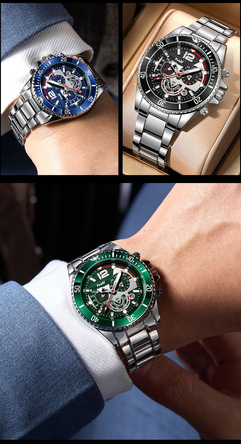 Relógio masculino de luxo à prova d'água, quartzo, cronógrafo, luminoso, pulseira de liga, data, relógio de pulso empresarial para homens_voghion.com