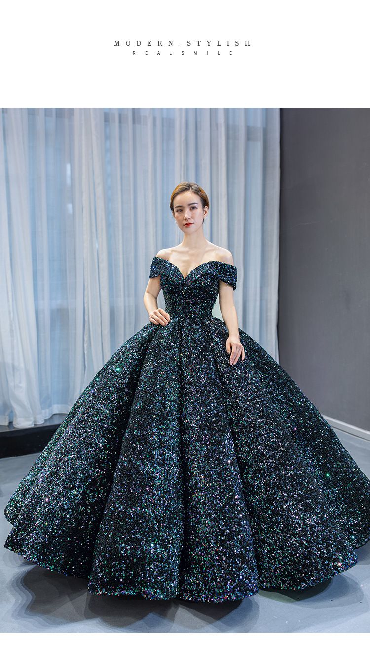 Braut Hochzeit Frauen 2025 Farbwechsel Pailletten Ballkleid Off-Shoulder Puff Kleid Erwachsene_voghion.com