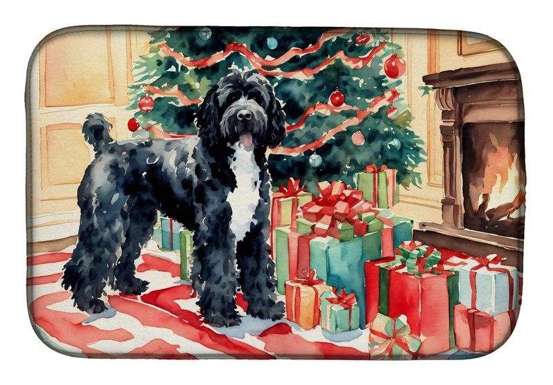 Portuguese Water Dog Cozy Christmas Dish Drying Mat Absorbent Dish Drying Mat Pad for Kitchen Counter Dish Drainer Mat for Countertop, 14 x 21", Multi_voghion.com