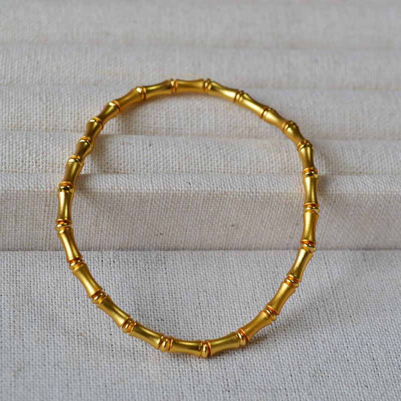 China-Chic New Chinese Popular Literature And Art Brass Ancient Gold Plated Frosted Bamboo Knot Elastic Bracelet Rising_voghion.com