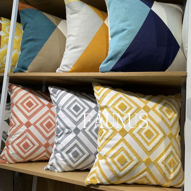 Modern Geometric Linen Embroidery Pillow Cover - Minimalist American Style Throw Pillow For Sofa & Home Decor_voghion.com