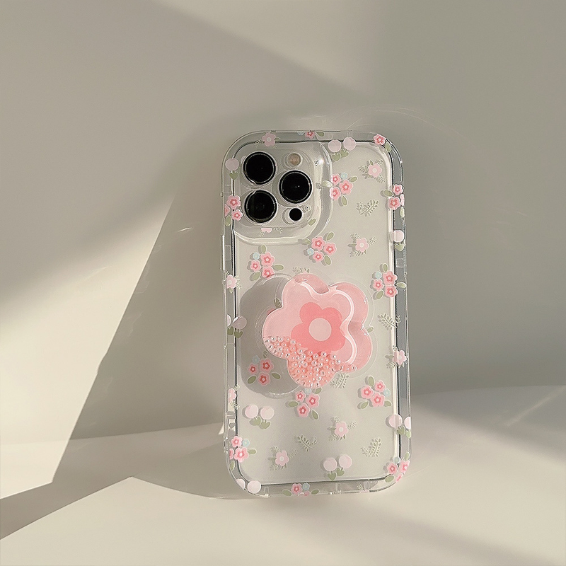 Floral shell is suitable for iphone1315promax mobile phone case 11 quicksand bracket 12 transparent 14 small fresh_voghion.com