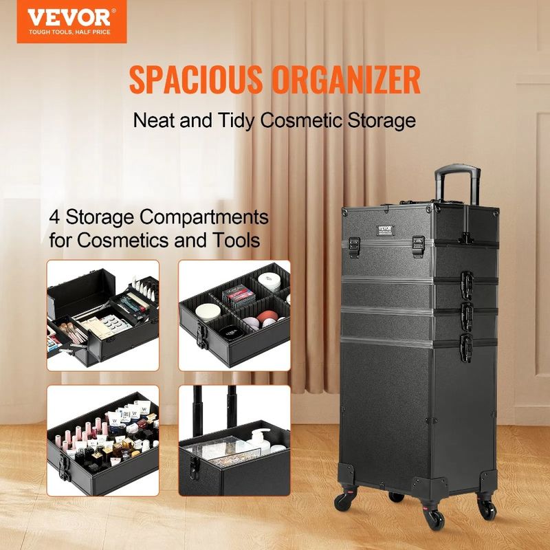 In Organizer 5 Grande Valigia per Trucco da Viaggio Professionale Trucco Trucco Train Trolley Cosmetico con Ruote W 1 Valigia Extra in Alluminio_voghion.com