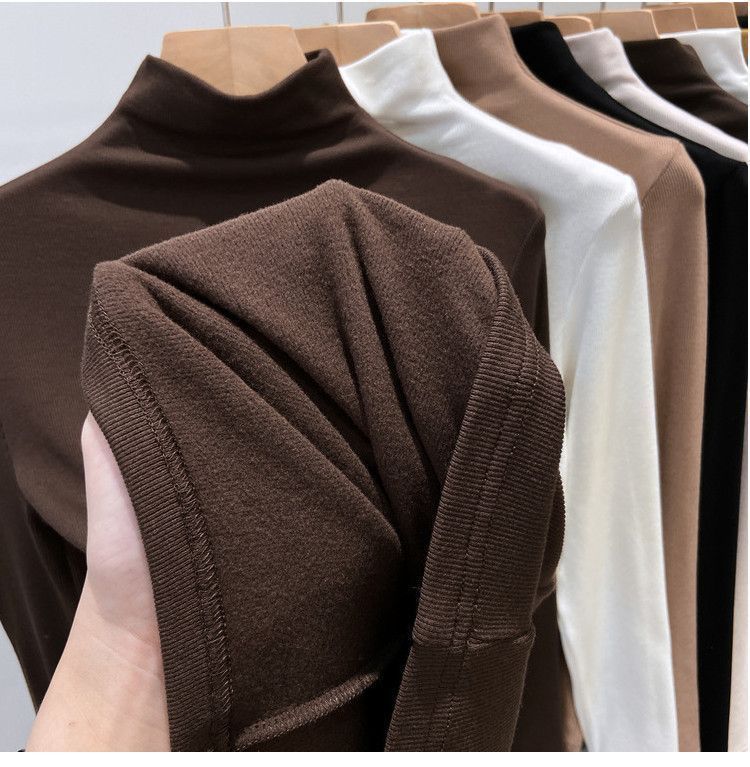 Maglia a collo alto per donna primavera e autunno 2025, tinta unita, filo interno, vestibilità slim, versione coreana_voghion.com