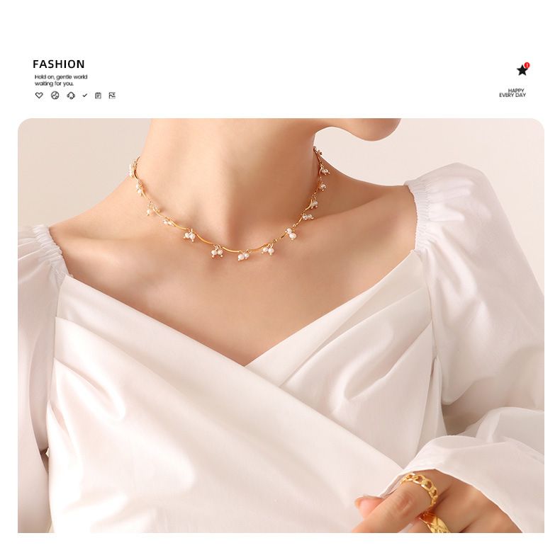 Collana con ciondolo in perle d'acqua dolce in stile francese - Delicato piccolo girocollo di perle, accessorio versatile alla moda per donna_voghion.com