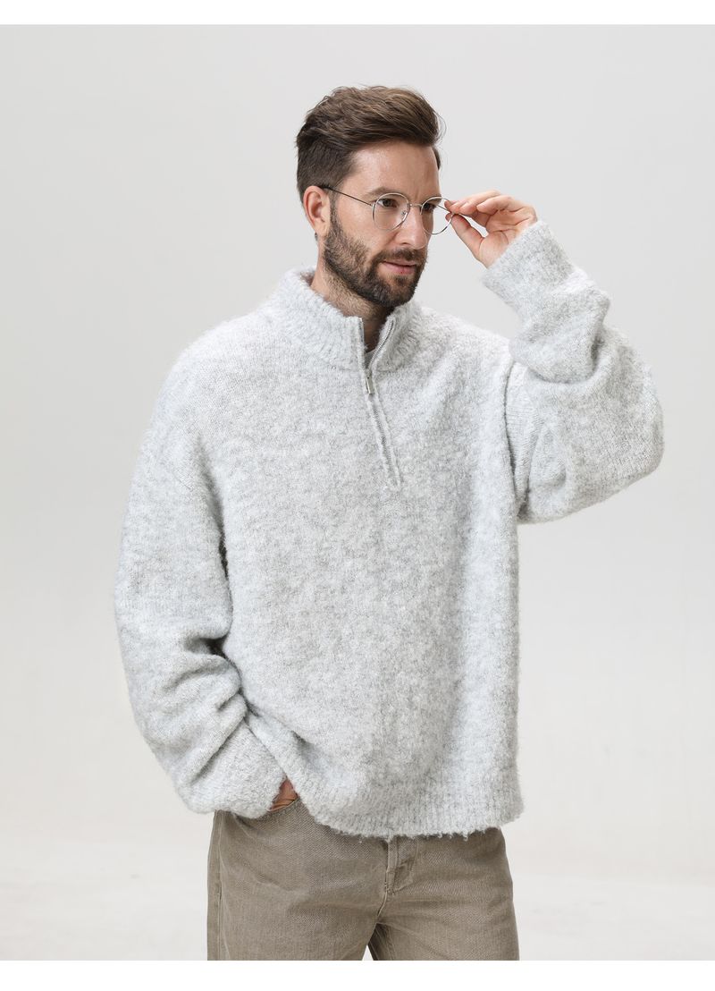 Men’s Heavyweight Loop-Knit Half-Zip Sweater – Winter Thermal Pullover With Stand Collar & Relaxed Fit (M-XXL, Charcoal/Heather Grey/Oatmeal)_voghion.com