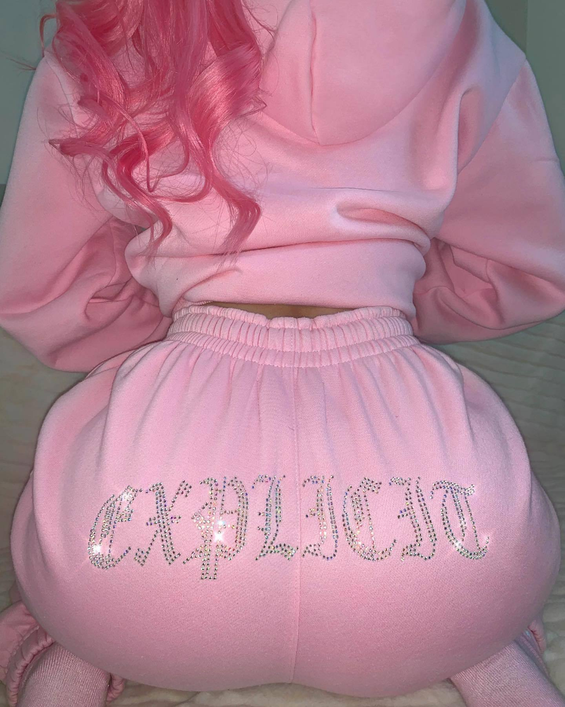 Damenmode, Sport- und Freizeit-Kapuzen-Wärmeübertragungs-Sweatshirt-Set, zweiteiliges Set_voghion.com