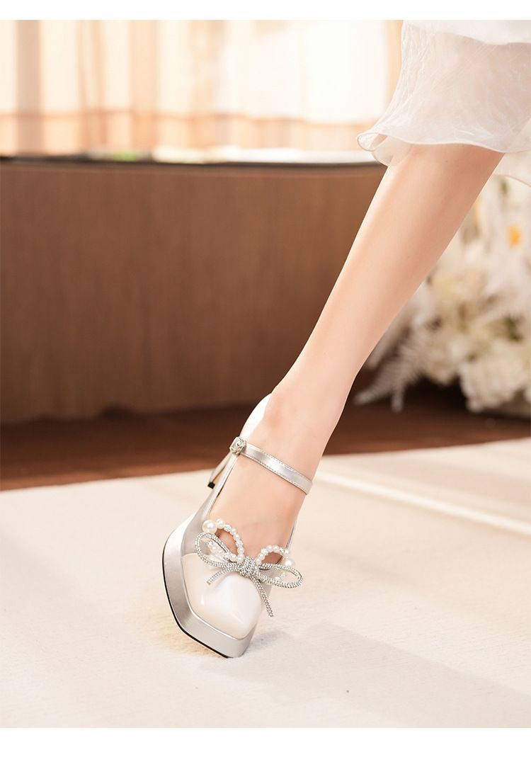 Y9759-096 Color Block Mary Jane Rhinestone Bow Chunky Heel High Heels Lively Elegant Luxurious Dress Shoes_voghion.com