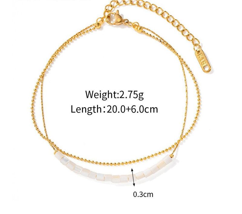 Gold Stainless Double Layer Cylindrical Shell Bead Titanium Steel Non-Fading Versatile Exquisite Anklet_voghion.com