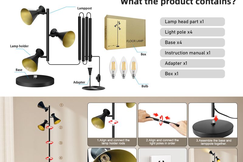 Driekoppige luidspreker Fantasy vloerlamp Bluetooth hoeklamp bedverlichting vloerleeslamp_voghion.com