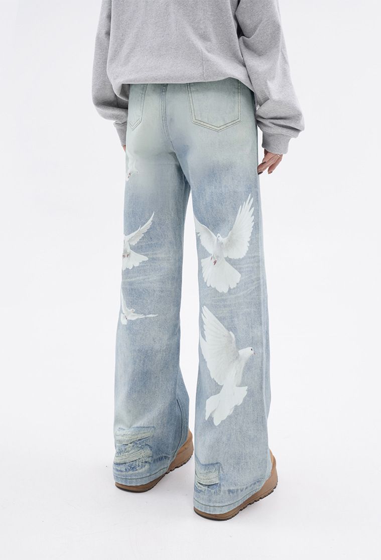 Men's Distressed Denim Pants - Oversized Washed Jeans With Graphic Print | High Street Fashion_voghion.com