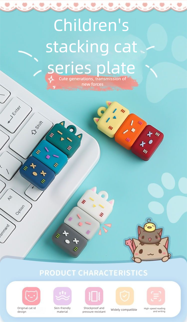 Cartoon Flash 64GB Stacking Cat Cute Student USB Drive Gift For Mobile Phone And Computer Dual-use 16GB/32GB/128GB_voghion.com