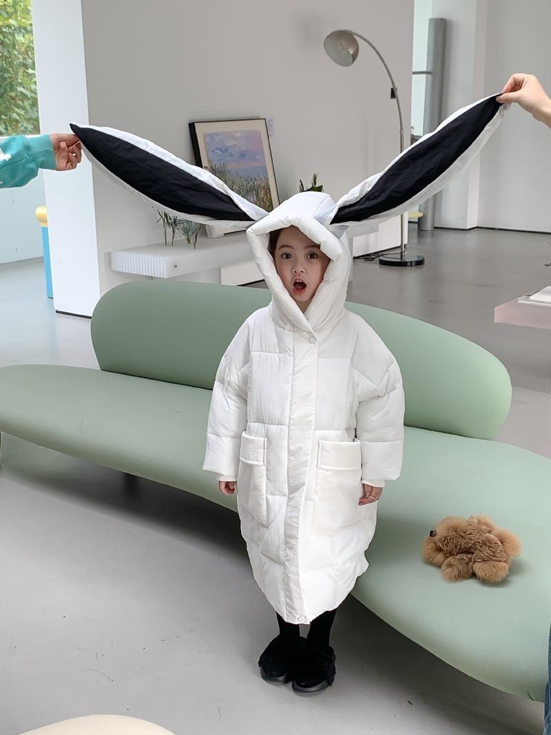 Children's Winter Cotton-padded Jacket For Boys And Girls Rabbit Ears Hooded With Rotator Sleeve Medium Long Cotton-padded Coat_voghion.com