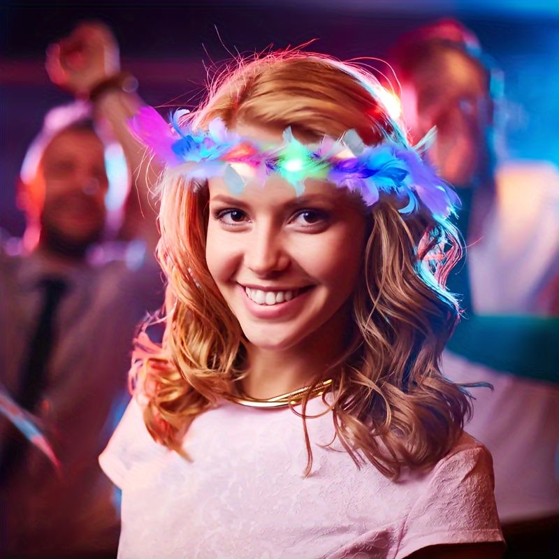 Lot de 10 couronnes de plumes à LED, bandeau lumineux, idéal pour les fêtes et les festivals_voghion.com