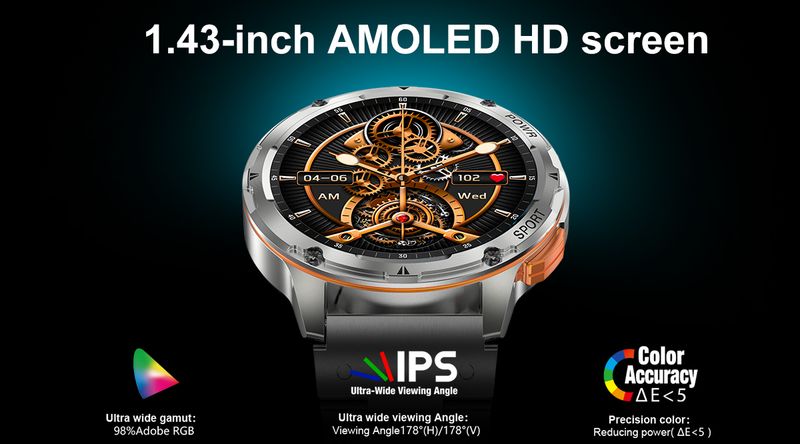 Smart Watch für Android IOS Bluetooth-Anruf 1,43 Zoll HD AMLOED-Bildschirm Herzfrequenz 400 mAh großer Akku Männer Frauen Outdoor-Sport-Smartwatches_voghion.com