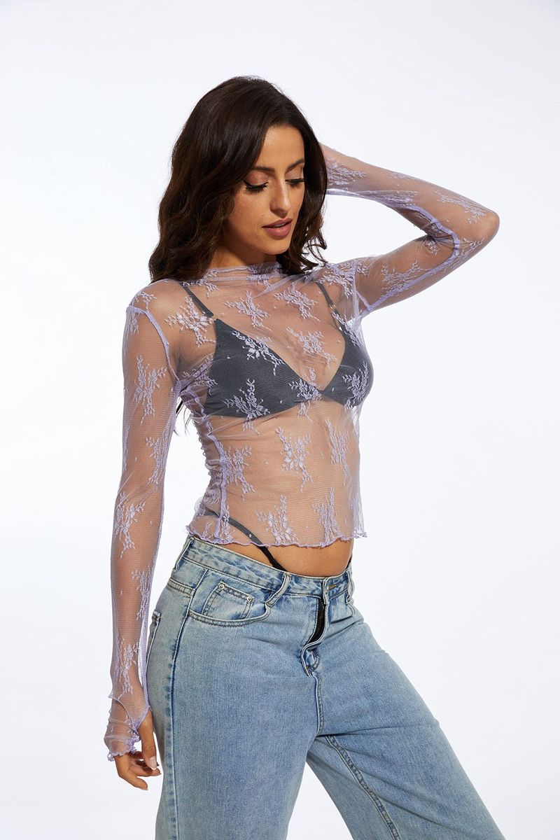 Transparentes Spitzen-Netzoberteil für Damen – Sexy Langarm-Schichtbluse, atmungsaktiv und dehnbar, trendige Streetwear und unverzichtbares Freizeitoutfit_voghion.com