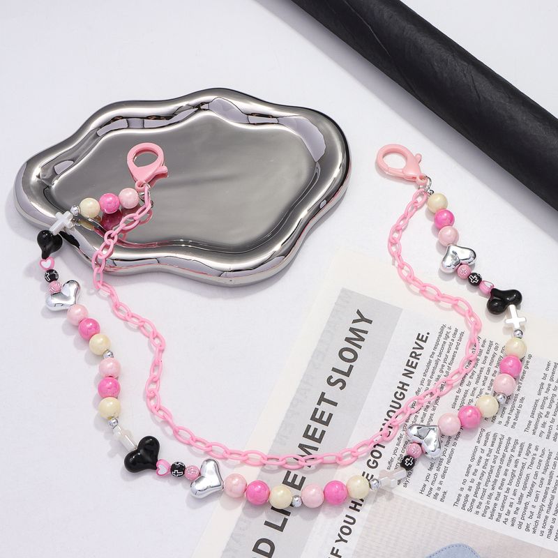 Colorful Dopamine Contrasting Heart-shaped Cross Bead Double-layer Acrylic Women's Versatile Pants Chain Y2K Accessories_voghion.com