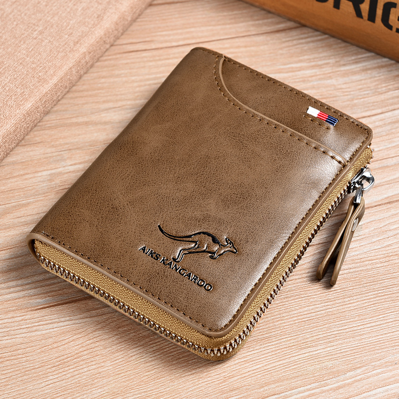 Kangaroo Wallet Men's RFID Blocking PU Leather Wallet with Zipper Multi Business Credit Card Holder Purse High Quality_voghion.com