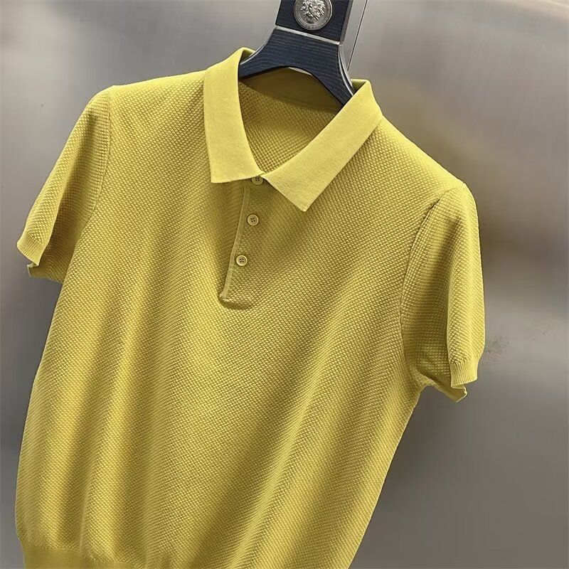 Men's Clothing Men's polo shirt 2024 summer brand fashion slim handsome solid color lapel ice silk short sleeved T shirt_voghion.com