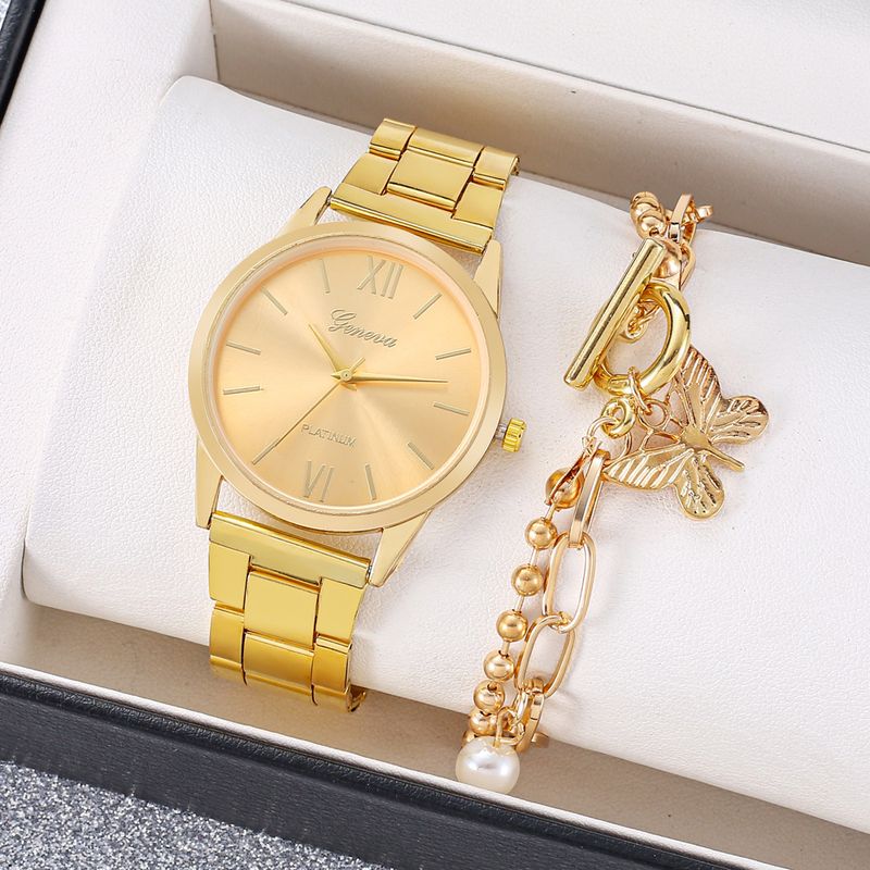 Novo relógio de quartzo, colar, pulseira, anel, brincos, joias requintadas, conjunto de quatro peças_voghion.com