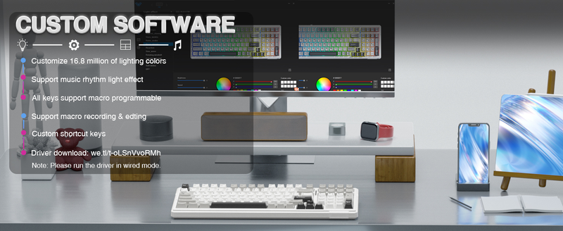AULA F99 Wireless Gaming Keyboard, 3 Modes, 2.4 GHz/Type-C/BT5.0 Mechanical Keyboard With Five-Layer Padding Structure, RGB, 8000 MAh, QWERTY, Hot-swa_voghion.com